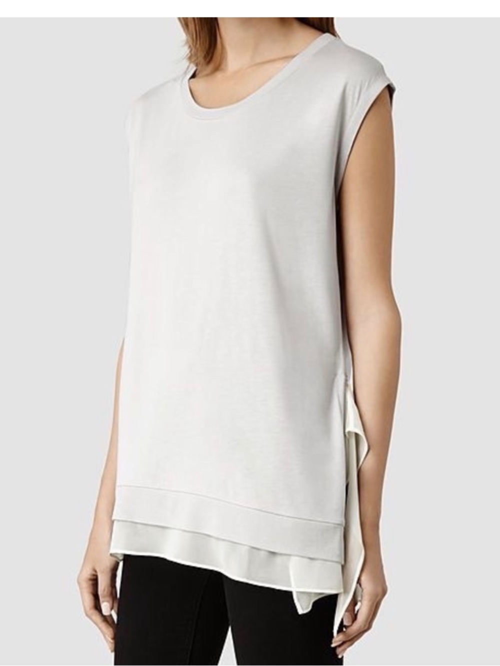 All Saints Miro Top Asymmetric Hem Tunic Size 2 Light Grey Minimal Quiet Luxury